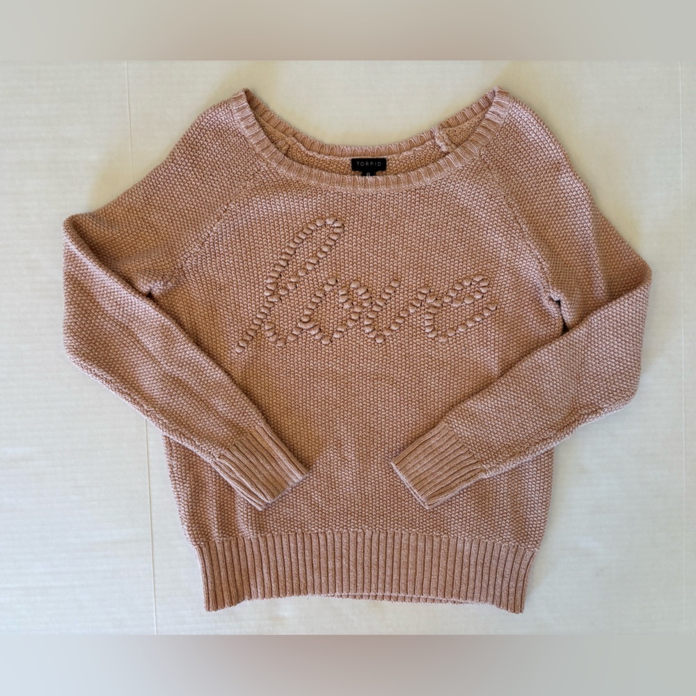 Torrid pink “love” long sleeve crew neck pullover sweater Torrid size 0 small